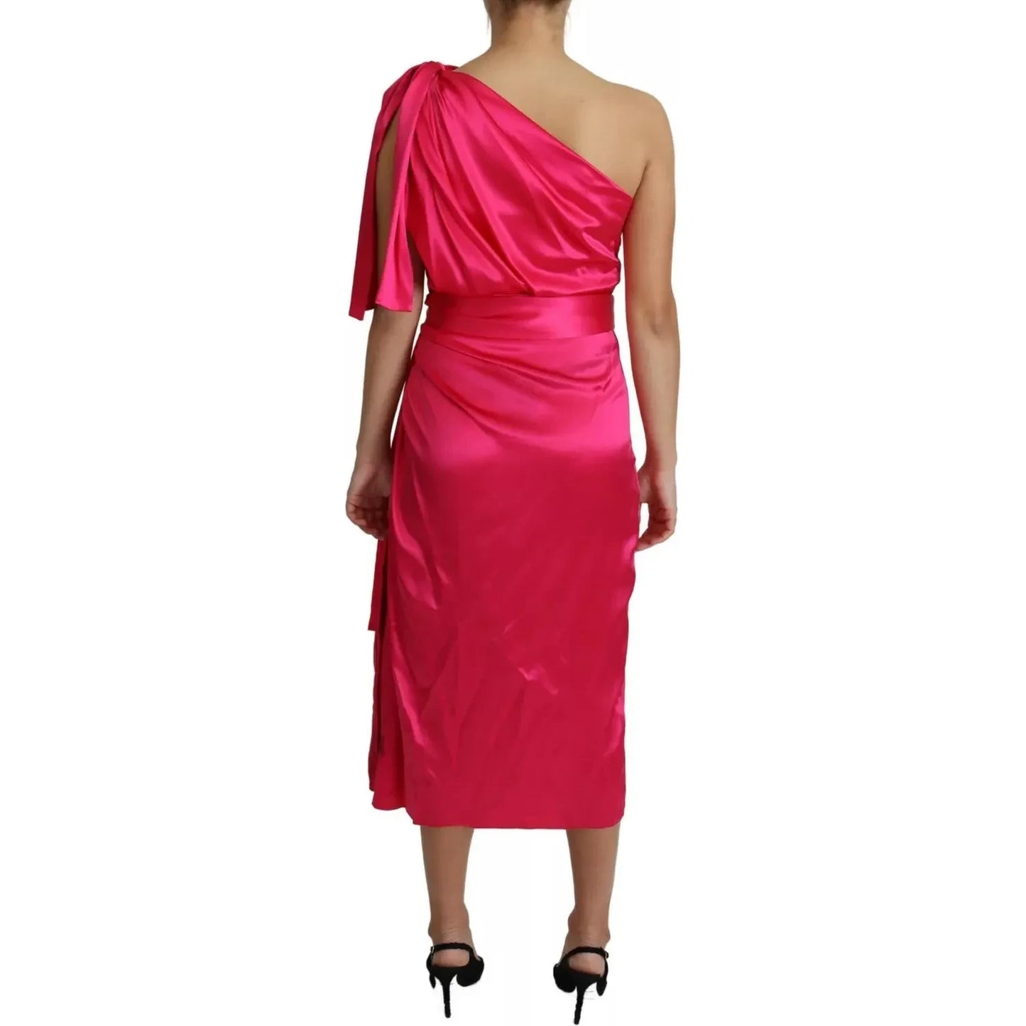 Dolce & Gabbana Fuchsia Fitted Cut One Shoulder Midi Dress Dolce & Gabbana Maroon