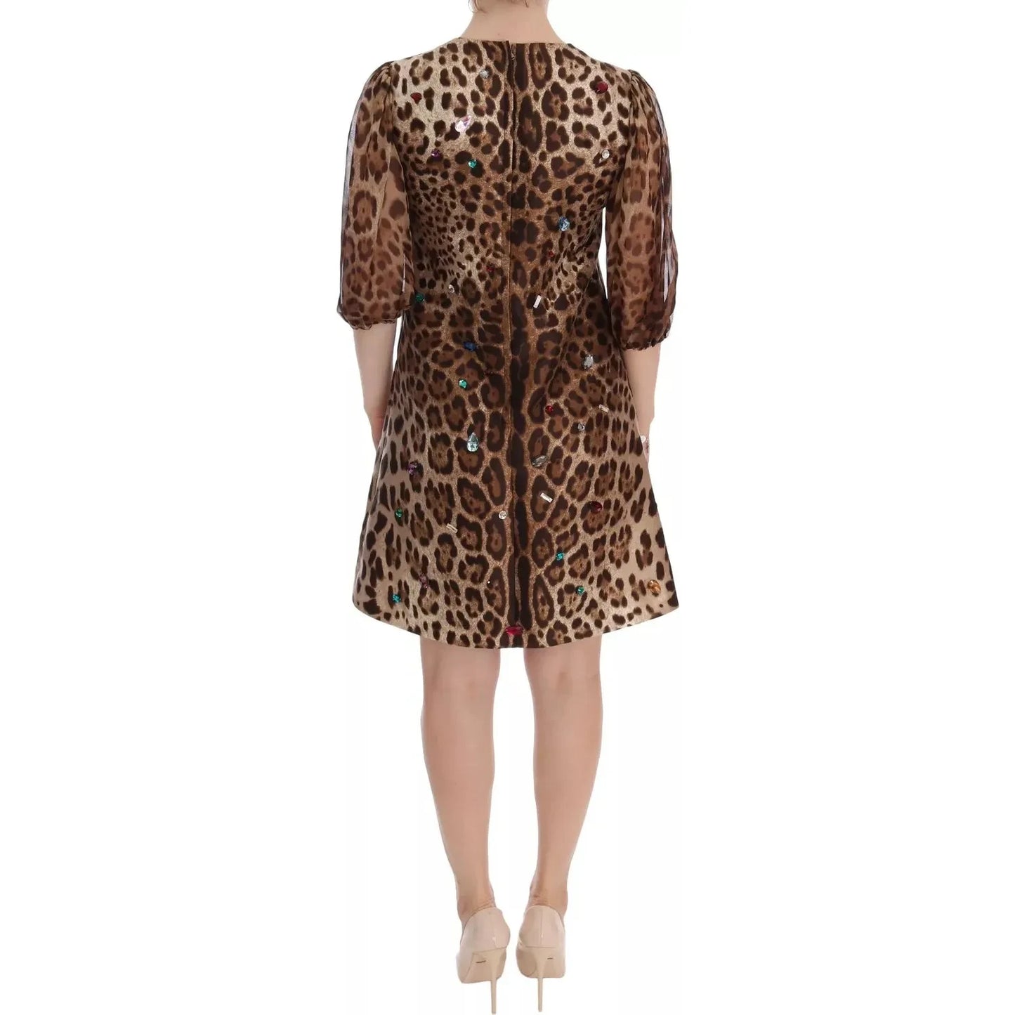 Dolce & Gabbana Leopard Silk Wool Crystal Shift Dress Dolce & Gabbana Dark Olive Green