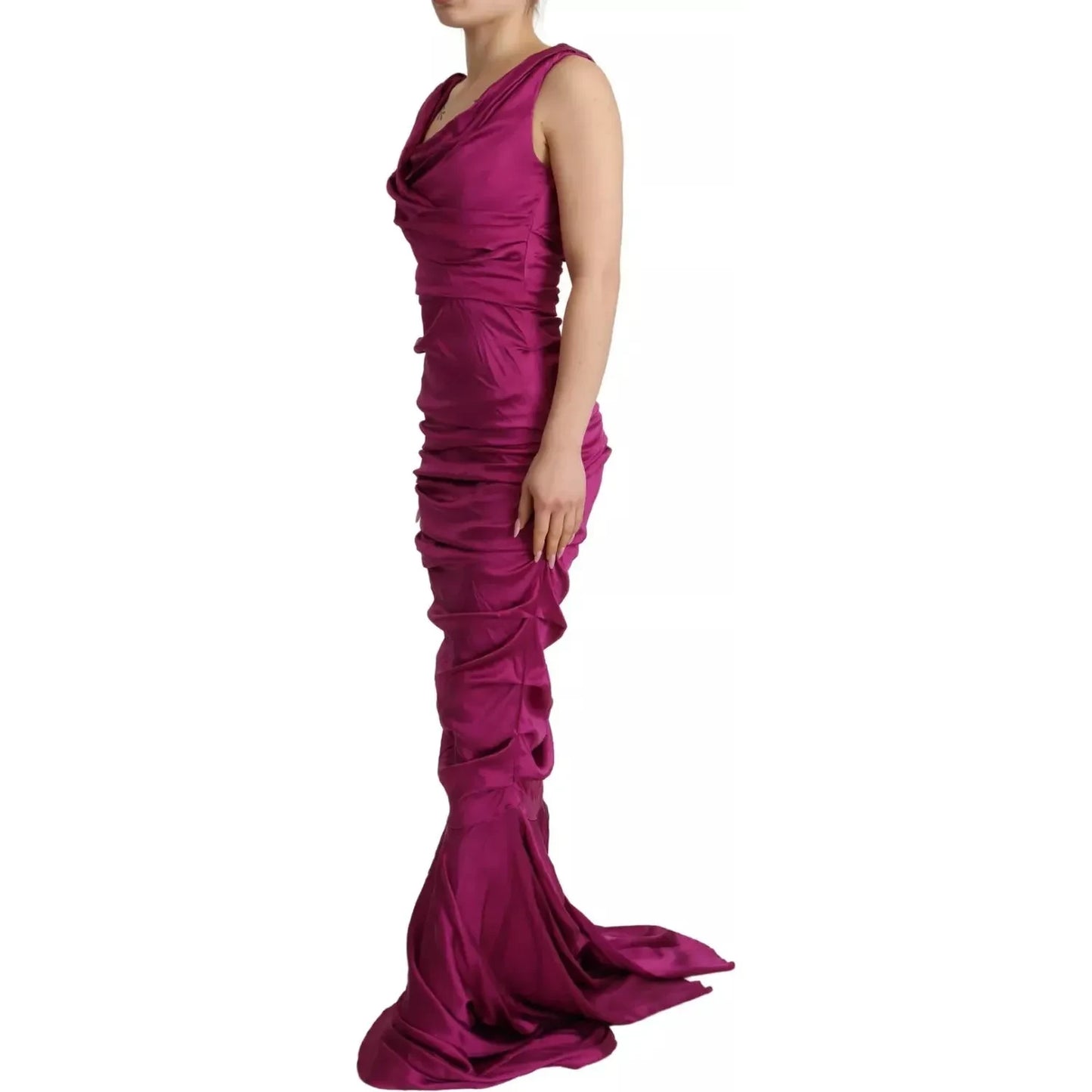 Dolce & Gabbana Sheath Mermaid Fuchsia Silk Stretch Gown Dress Dolce & Gabbana Brown