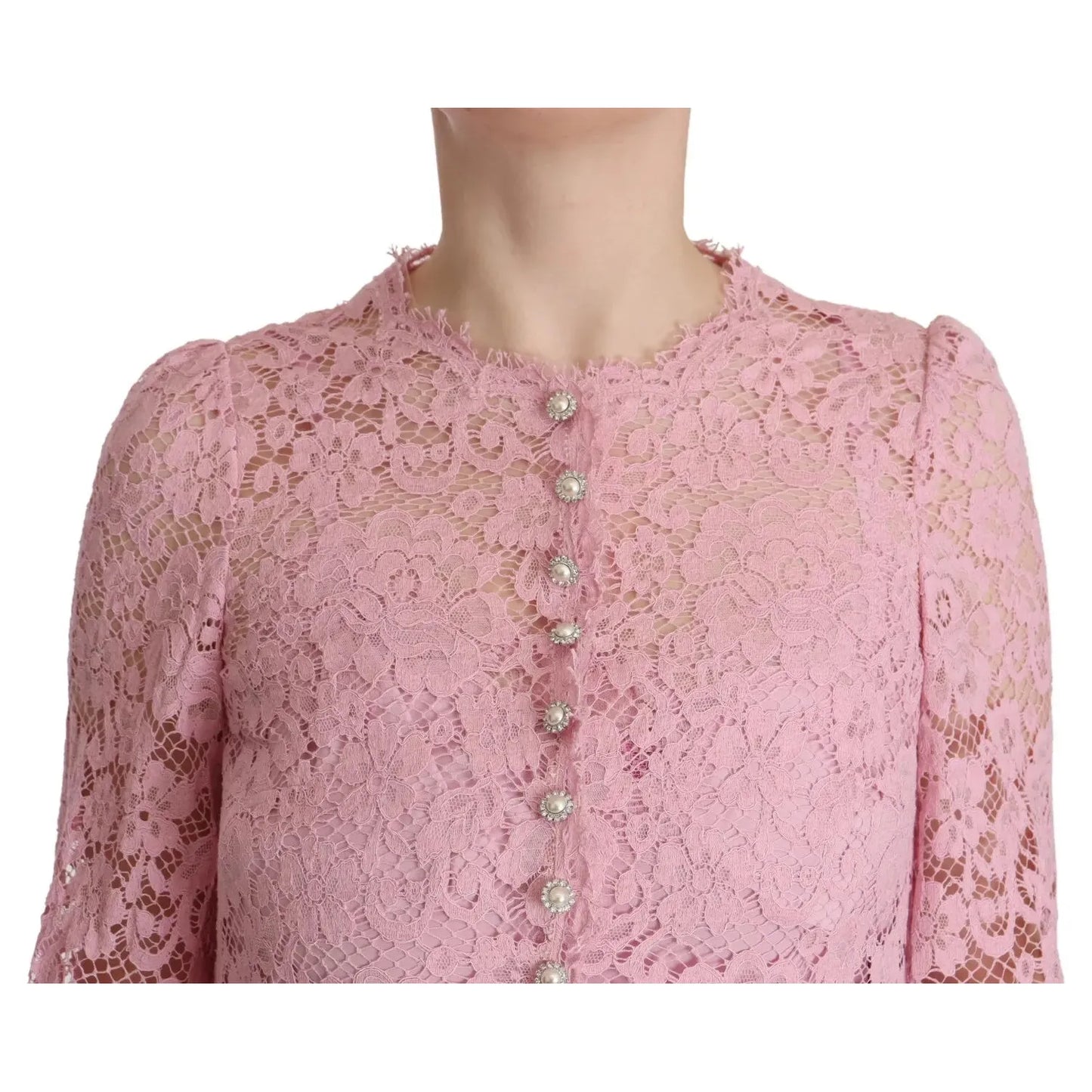 Dolce & Gabbana Shift Lilac Lace Feathers Long Sleeves Dress Dolce & Gabbana Rosy Brown
