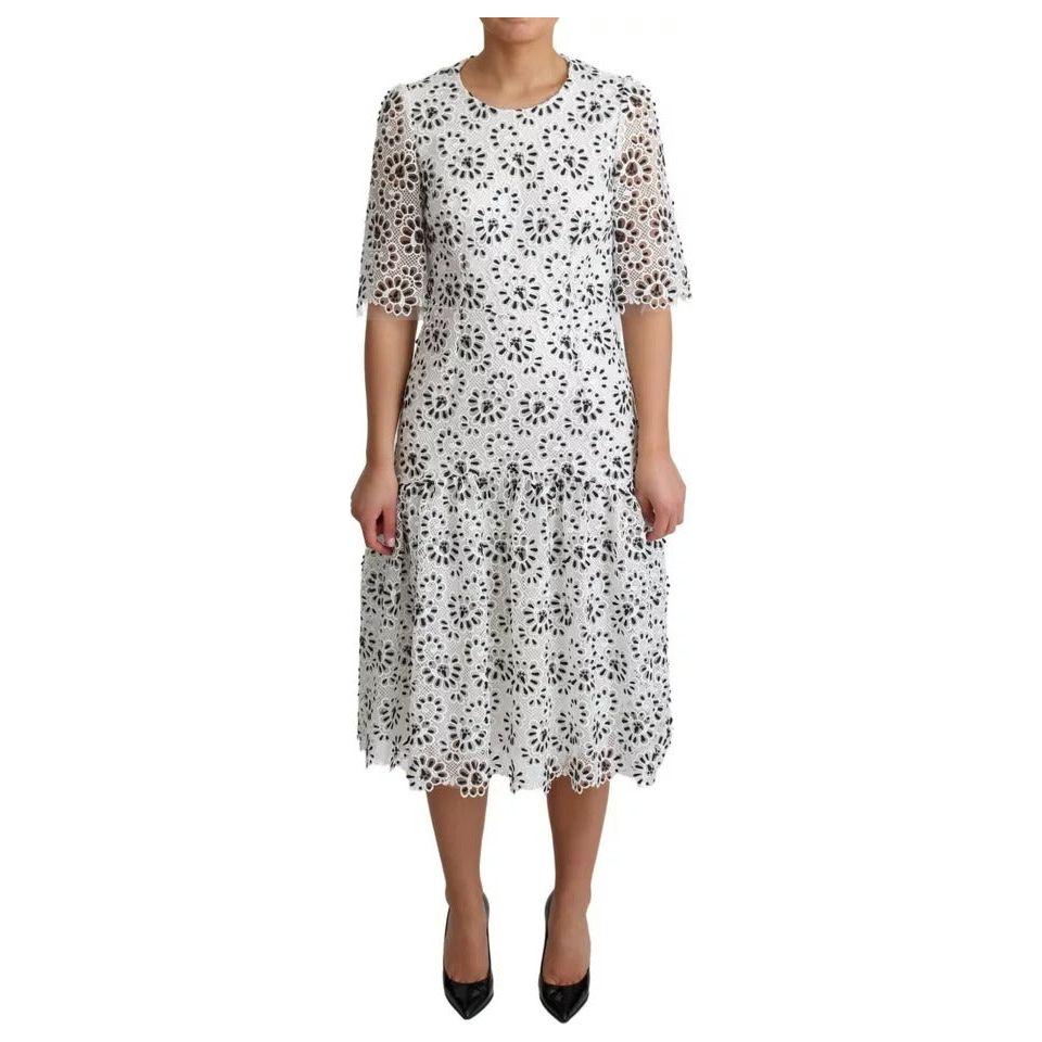 Dolce & Gabbana White Cutout Design Polyester A-line Midi Dress Dolce & Gabbana Gray