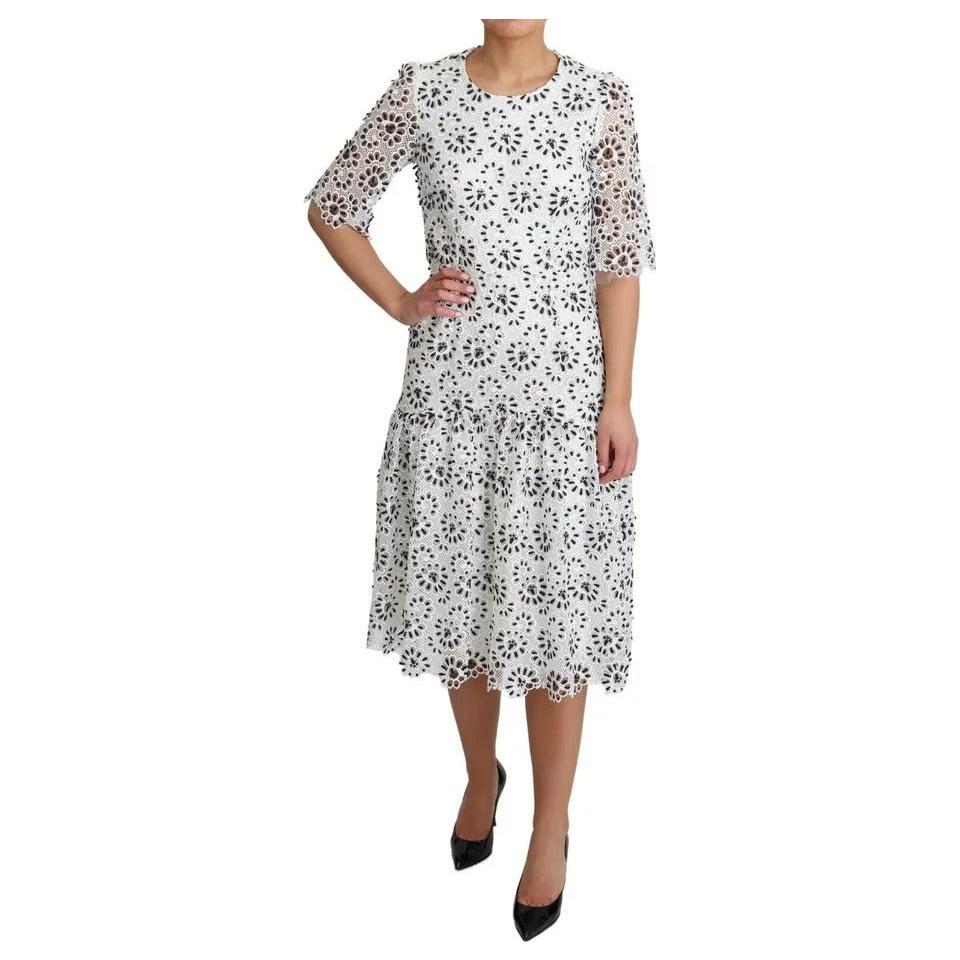 Dolce & Gabbana White Cutout Design Polyester A-line Midi Dress Dolce & Gabbana Light Gray