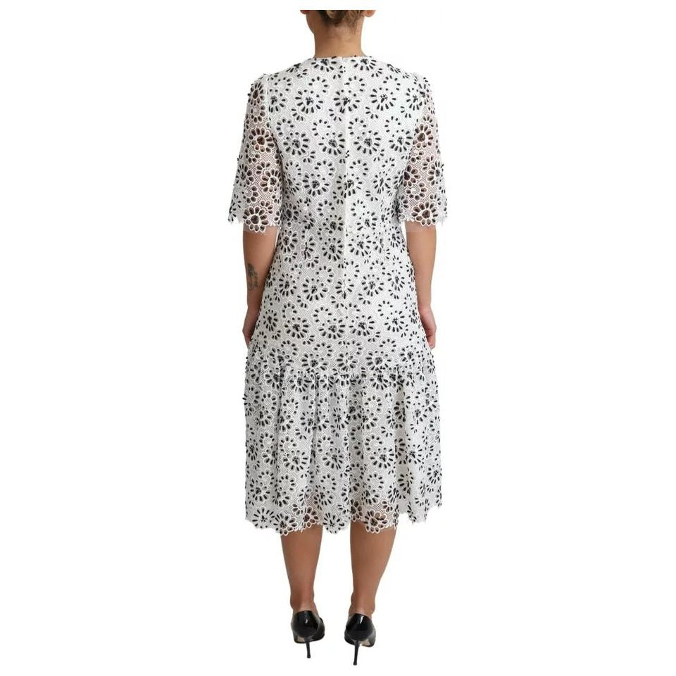 Dolce & Gabbana White Cutout Design Polyester A-line Midi Dress Dolce & Gabbana Gray