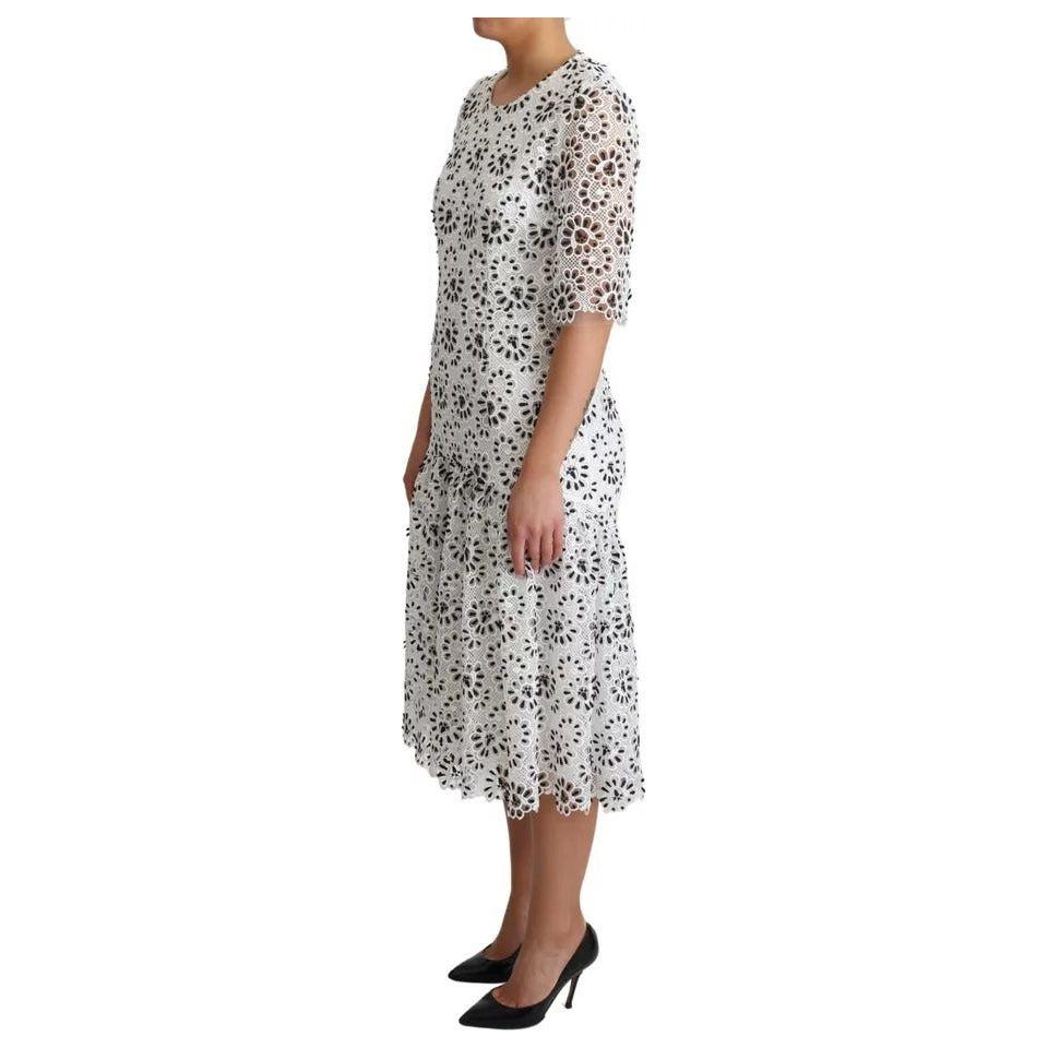 Dolce & Gabbana White Cutout Design Polyester A-line Midi Dress Dolce & Gabbana Gray