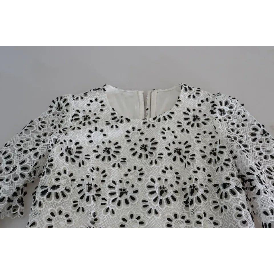 Dolce & Gabbana White Cutout Design Polyester A-line Midi Dress Dolce & Gabbana Dark Gray