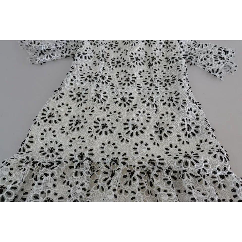 Dolce & Gabbana White Cutout Design Polyester A-line Midi Dress Dolce & Gabbana Dark Gray
