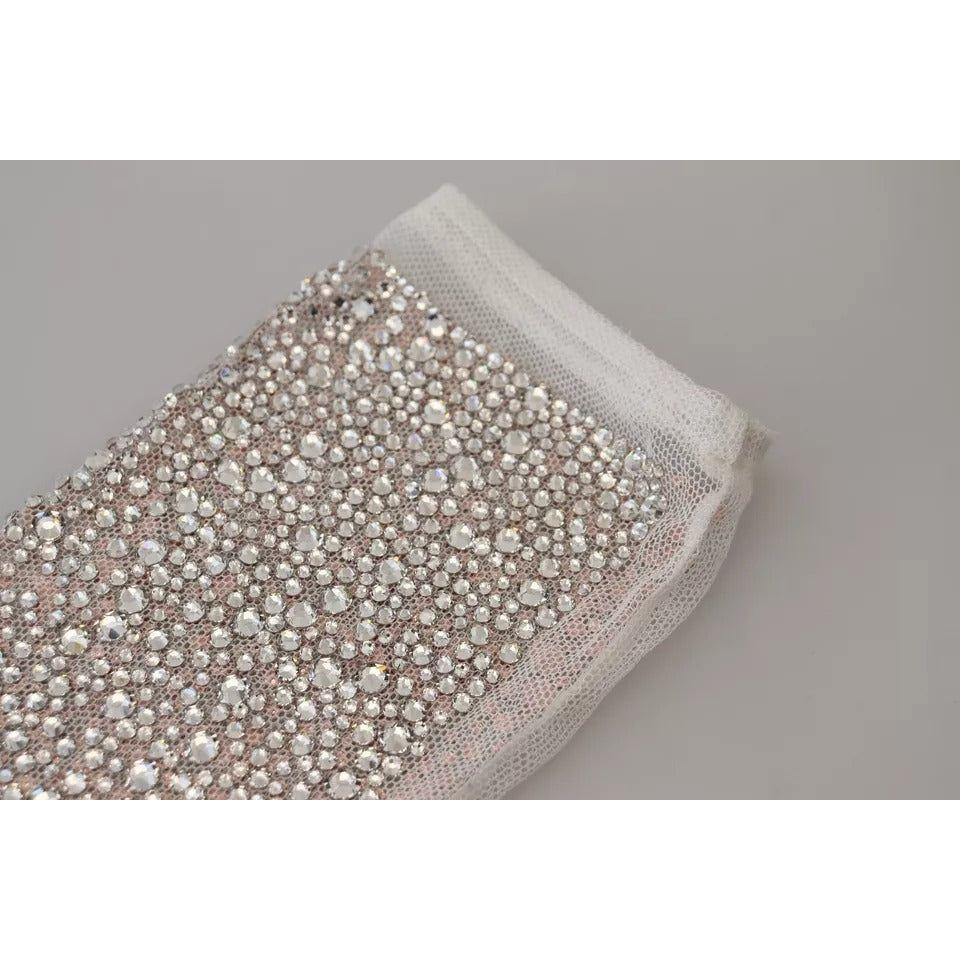 Dolce & Gabbana White Crystal Elbow Length Cotton Tulle Gloves Dolce & Gabbana Dark Gray