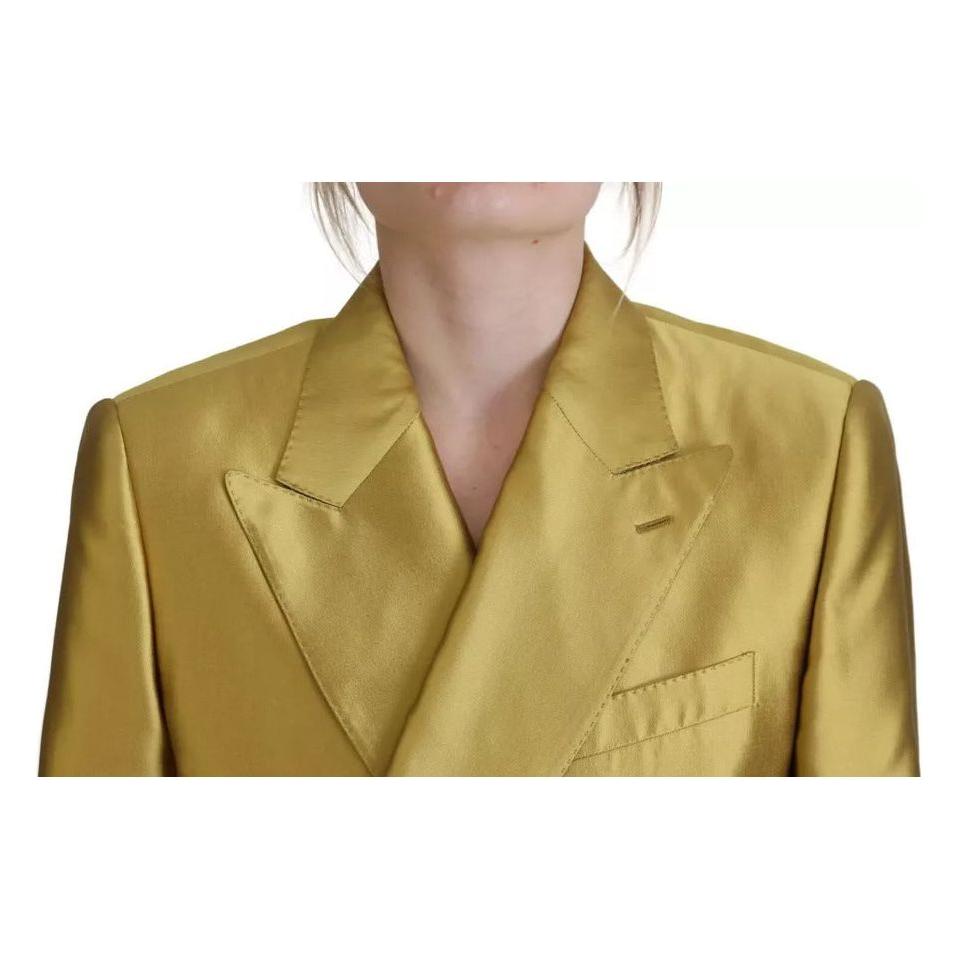 Dolce & Gabbana Gold Satin Long Sleeves Blazer Coat Jacket Dolce & Gabbana Dark Khaki