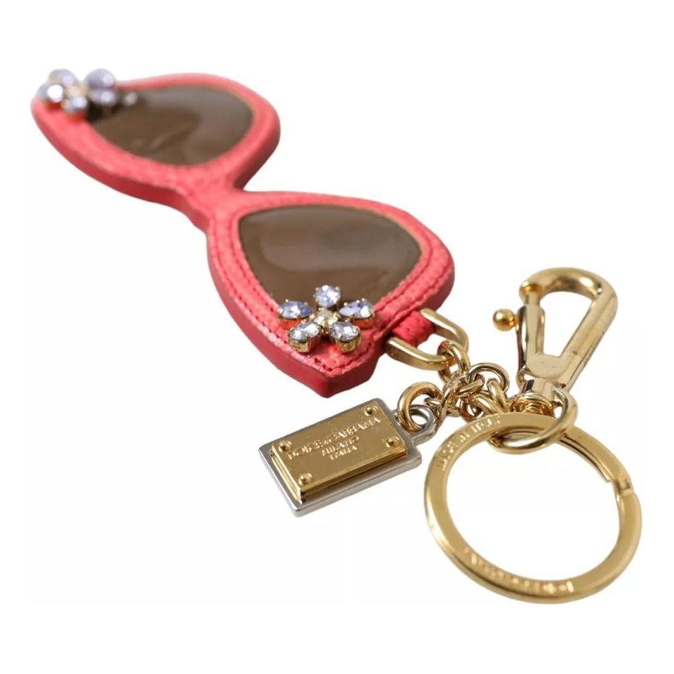 Dolce & Gabbana Red Leather Crystal Sunglasses Gold Metal Keyring Keychain Dolce & Gabbana Rosy Brown