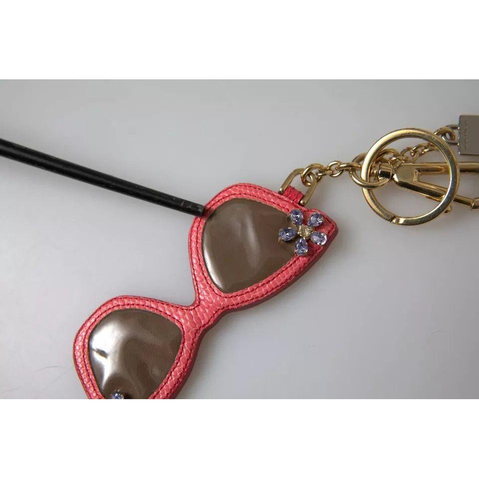 Dolce & Gabbana Red Leather Crystal Sunglasses Gold Metal Keyring Keychain Dolce & Gabbana Gray