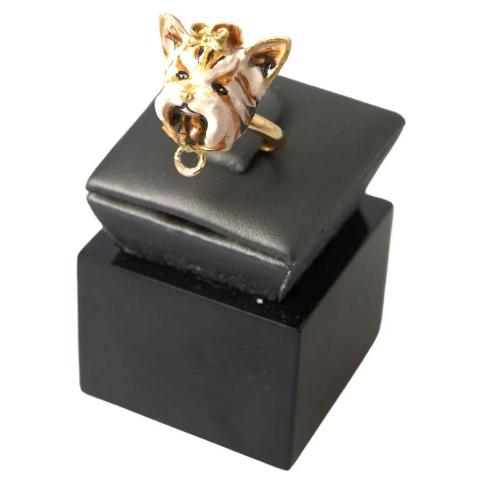 Dolce & Gabbana Gold Brass Resin Beige Dog Pet Accessory Ring SMY101151-6