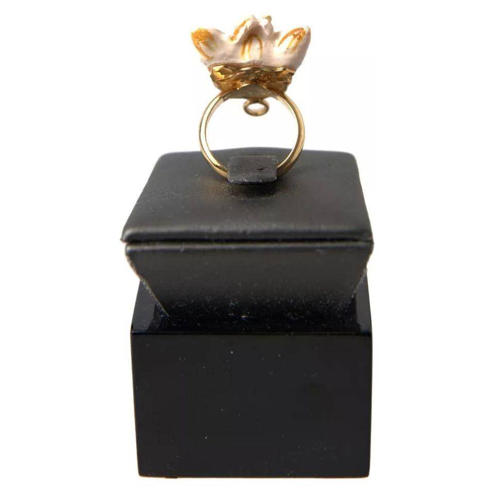 Dolce & Gabbana Gold Brass Resin Beige Dog Pet Accessory Ring SMY101151-6