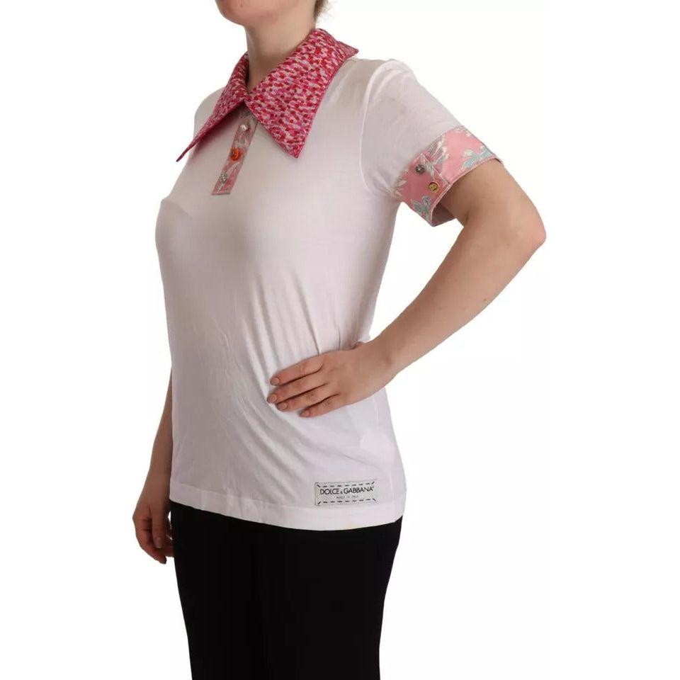 Dolce & Gabbana White Sartoria T-shirt Button Wide Collar Top MAN T-SHIRTS Dolce & Gabbana Rosy Brown