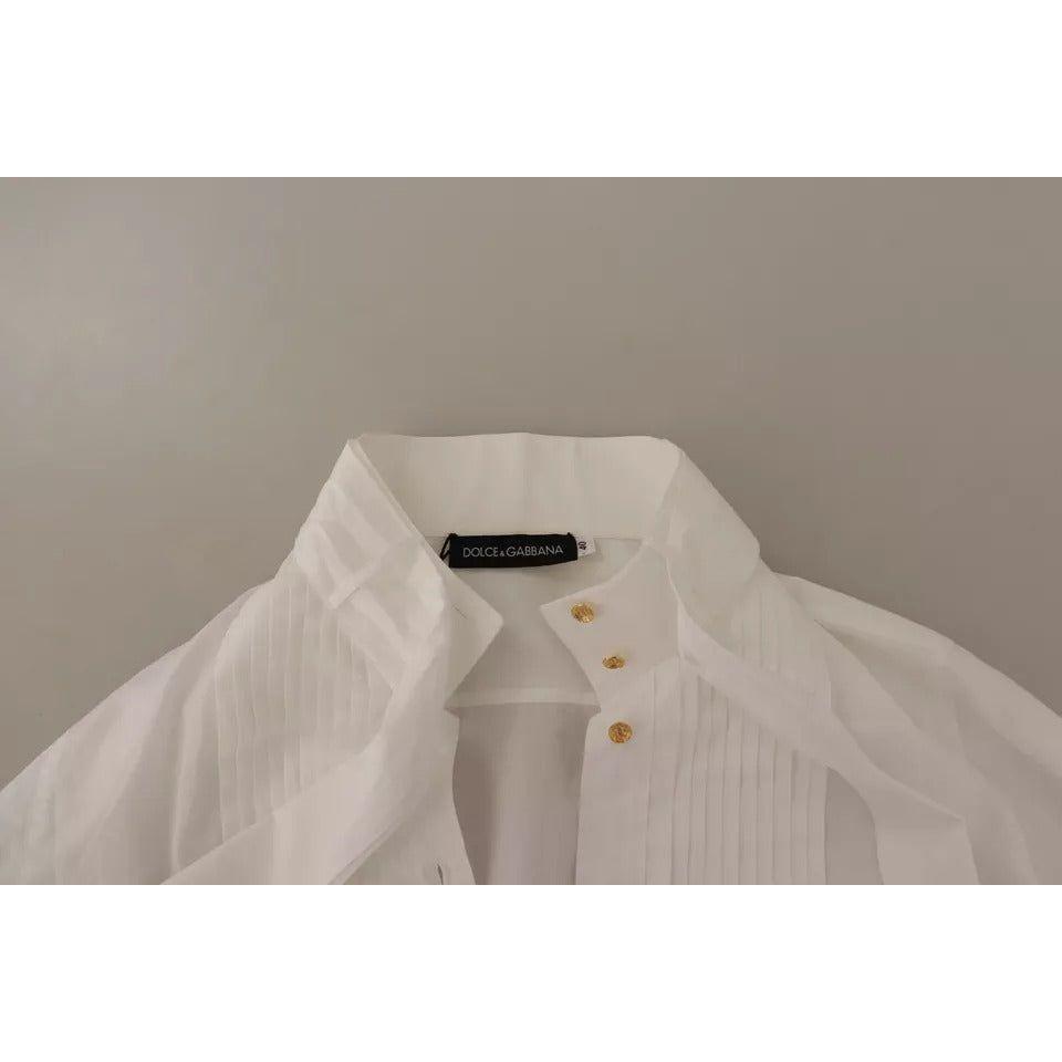 Dolce & Gabbana White Cotton Collared Long Sleeves Formal Shirt Top Dolce & Gabbana Rosy Brown