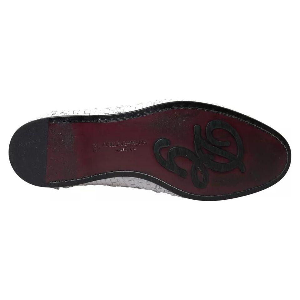 Dolce & Gabbana White Woven Leather Men Slip On Loafers Shoes Dolce & Gabbana Dark Slate Gray