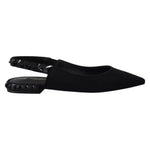 Dolce & Gabbana Black Flats Crystal Slingback Charmeuse Shoes LA10051-36