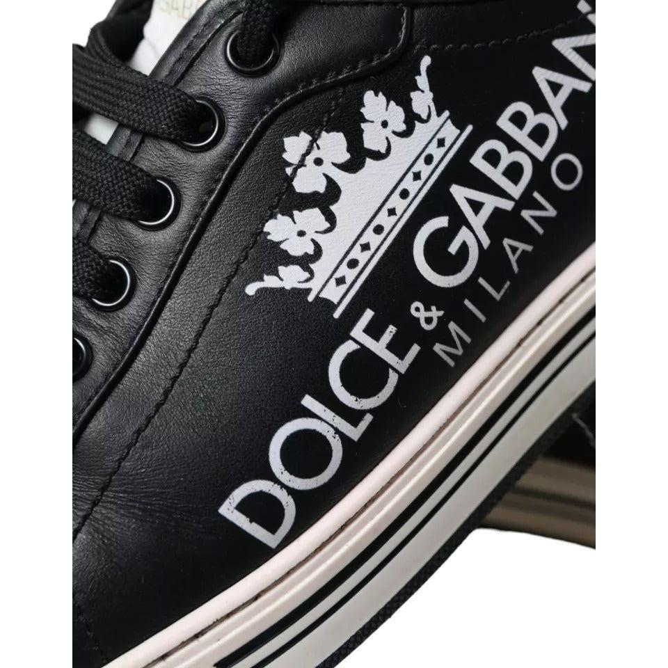 Dolce & Gabbana Black Leather Crown Milano Men Sneakers Shoes Dolce & Gabbana Gray