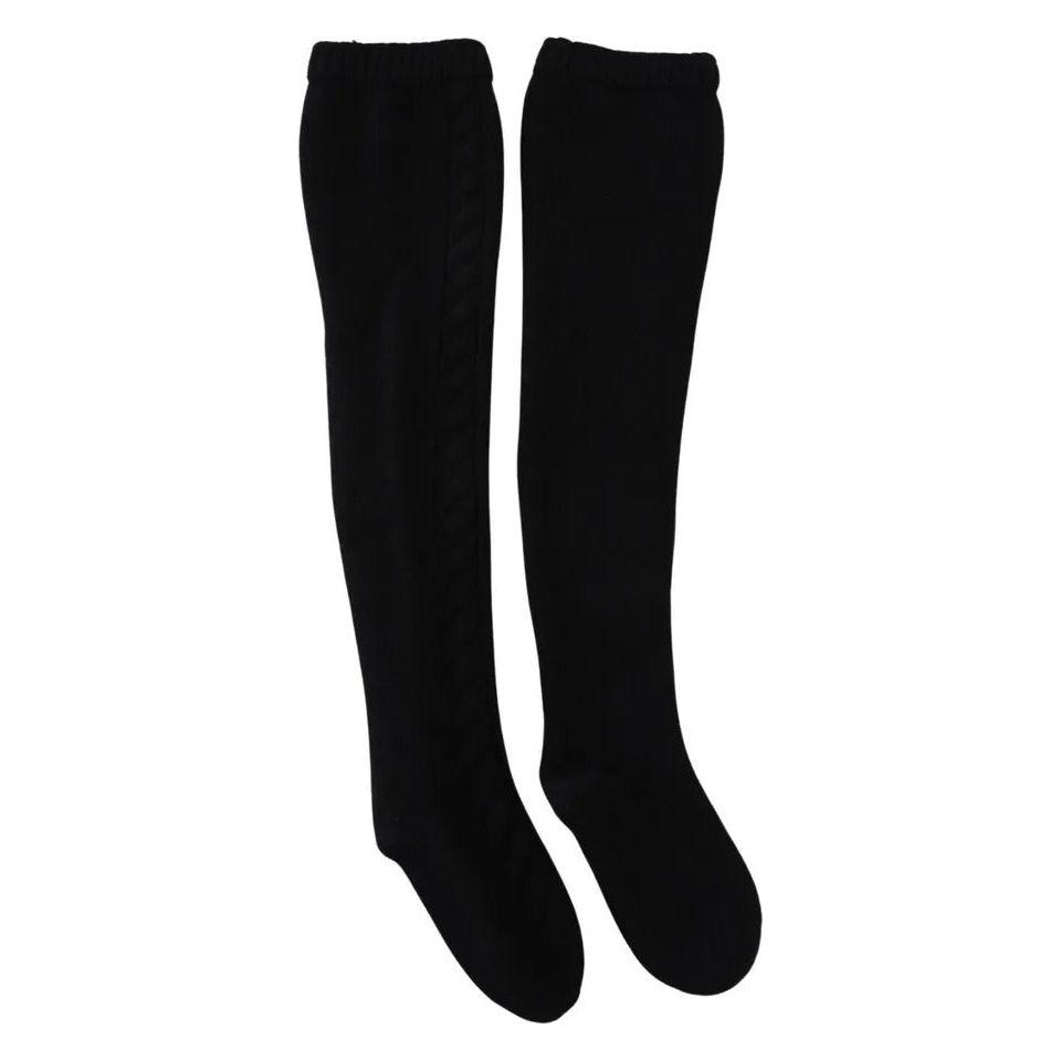 Dolce & Gabbana Black Wool Knit Calf Long Women Accessory Socks Dolce & Gabbana Black