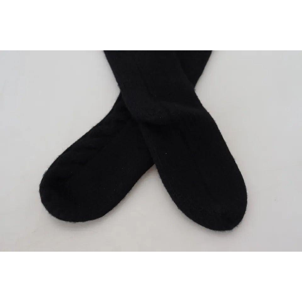 Dolce & Gabbana Black Wool Knit Calf Long Women Accessory Socks Dolce & Gabbana Gray