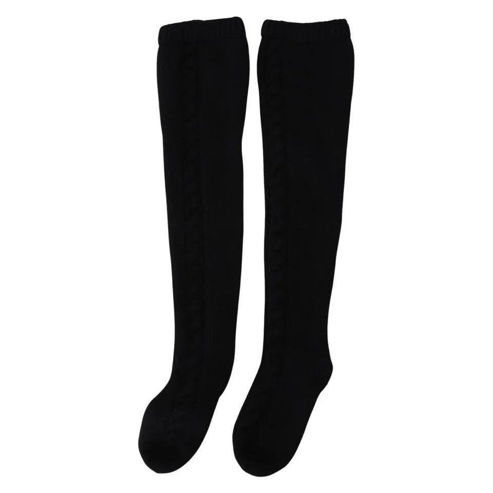 Dolce & Gabbana Black Wool Knit Calf Long Women Accessory Socks Dolce & Gabbana Black