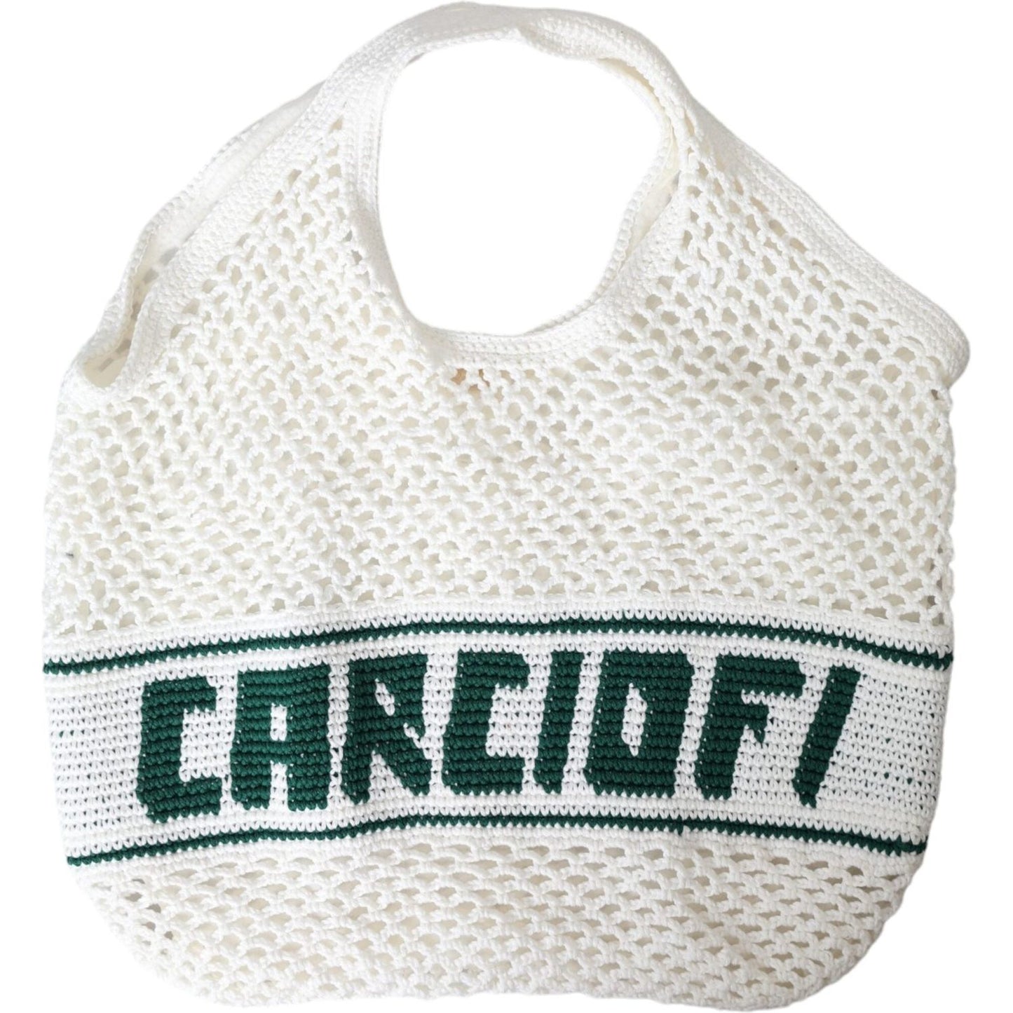 Dolce & Gabbana White Green Knitted Cotton Logo Shopping Tote Bag Dolce & Gabbana Light Gray