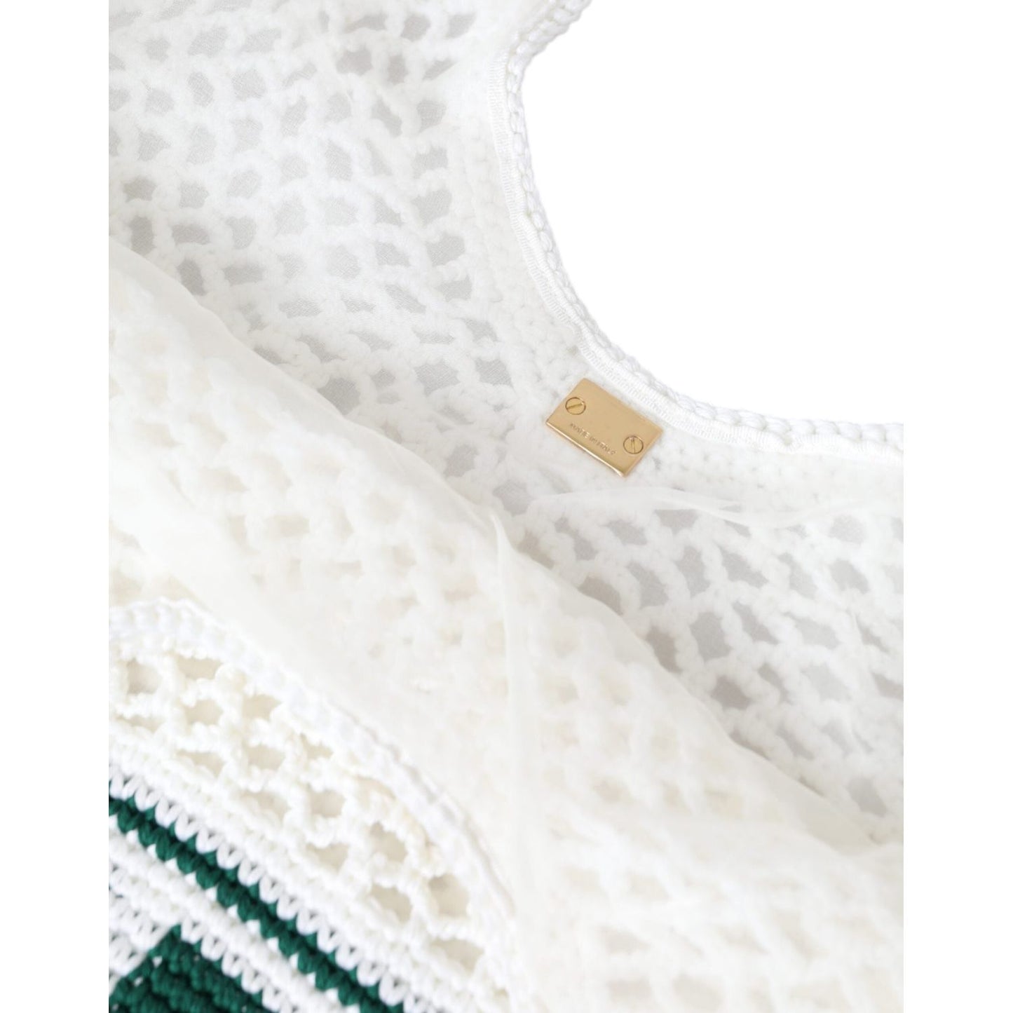 Dolce & Gabbana White Green Knitted Cotton Logo Shopping Tote Bag Dolce & Gabbana Lavender