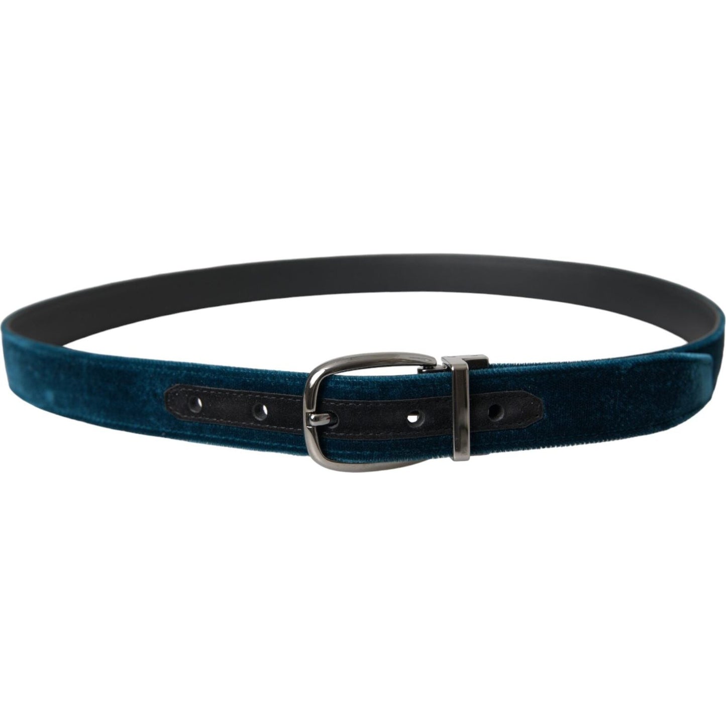 Dolce & Gabbana Blue Velvet Leather Silver Metal Buckle Belt Dolce & Gabbana Dark Slate Gray
