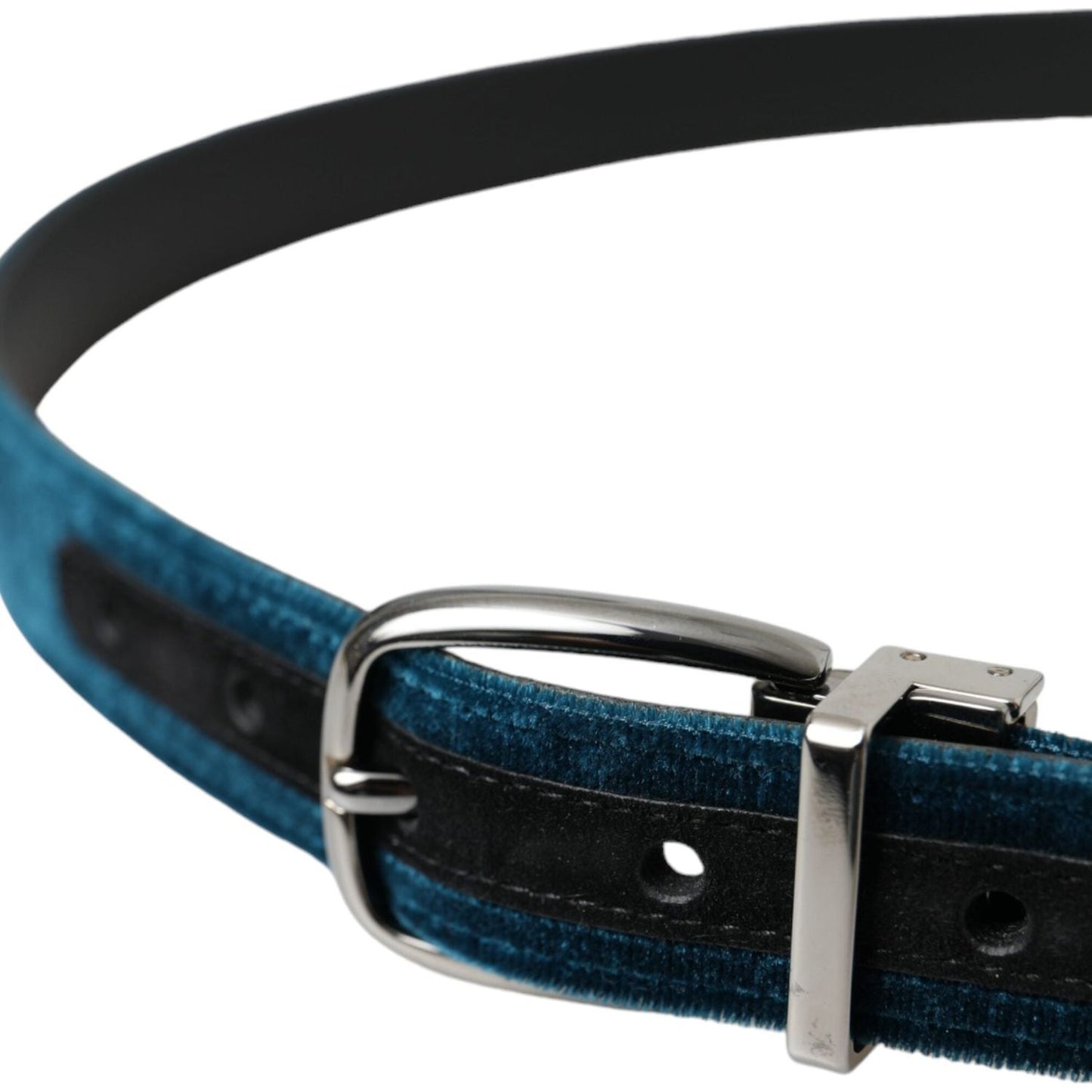 Dolce & Gabbana Blue Velvet Leather Silver Metal Buckle Belt Dolce & Gabbana Dark Slate Gray