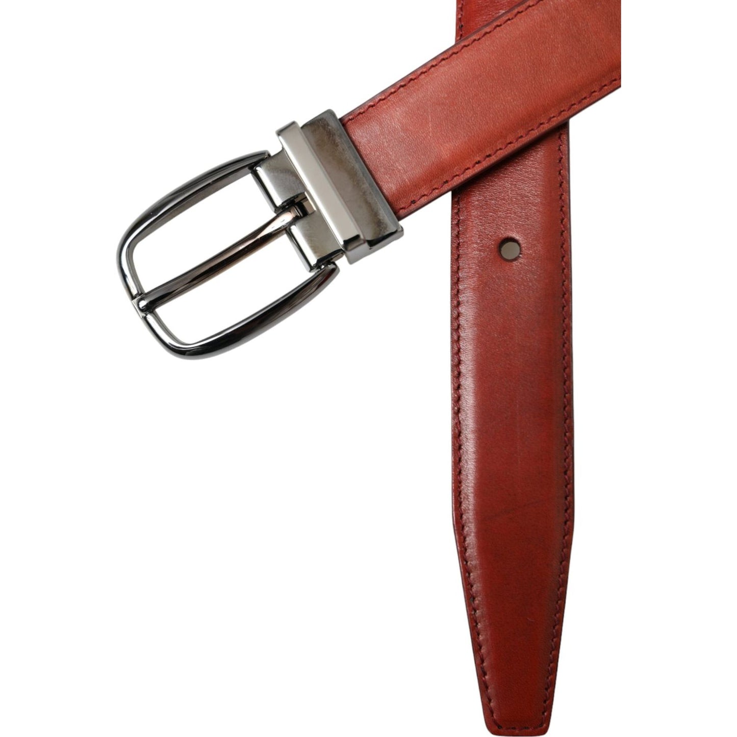 Dolce & Gabbana Brown Leather Silver Metal Buckle Belt Men Dolce & Gabbana Sienna