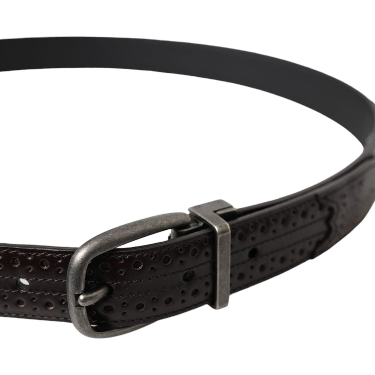 Dolce & Gabbana Dark Brown Perforated Leather Metal Buckle Belt Men Dolce & Gabbana Dark Slate Gray