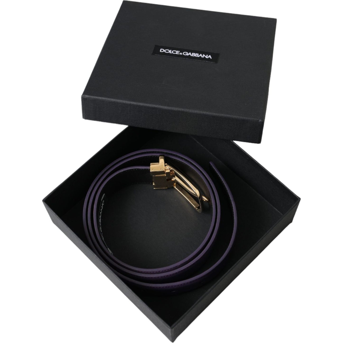 Dolce & Gabbana Purple Leather Gold Metal Buckle Belt Men Dolce & Gabbana Black