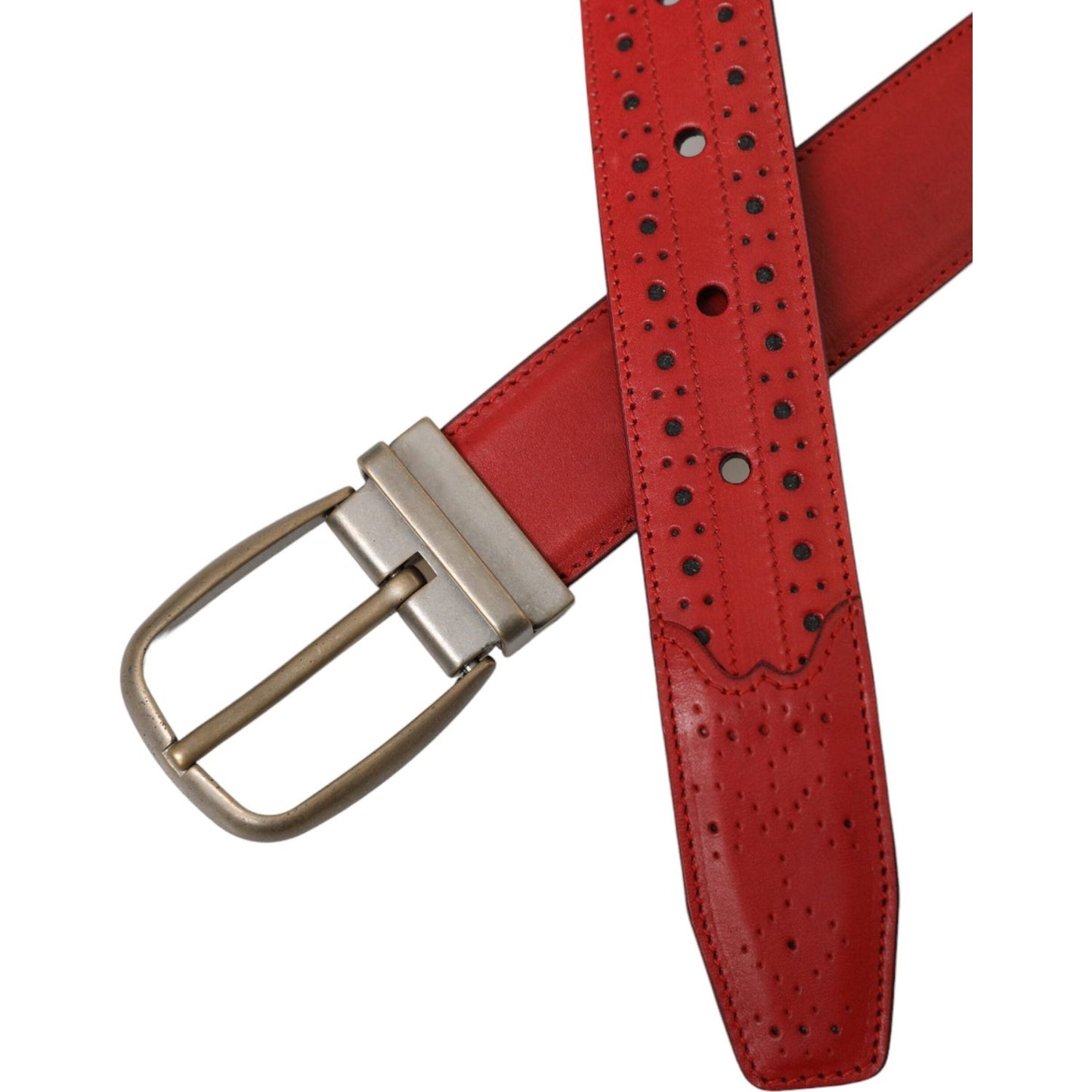 Dolce & Gabbana Red Perforated Leather Metal Buckle Belt Men Dolce & Gabbana Brown