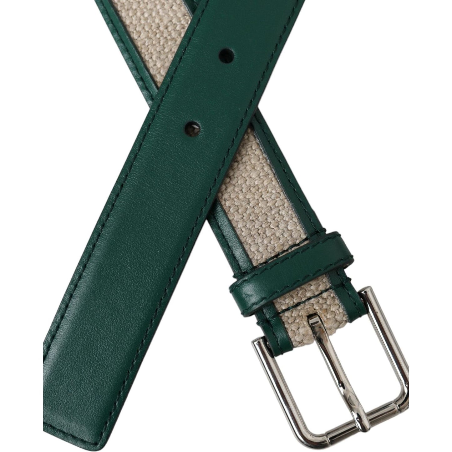 Dolce & Gabbana Green Beige Leather Weaved Metal Buckle Belt Dolce & Gabbana Dark Slate Gray