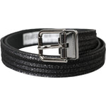 Dolce & Gabbana Black Jacquard Stripes Silver Metal Buckle Belt BEL9212-90