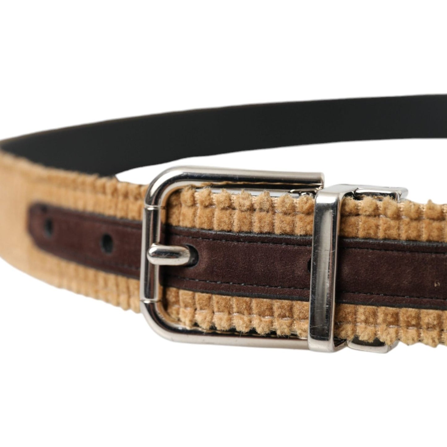 Dolce & Gabbana Brown Velvet Silver Metal Buckle Belt Men Dolce & Gabbana Tan