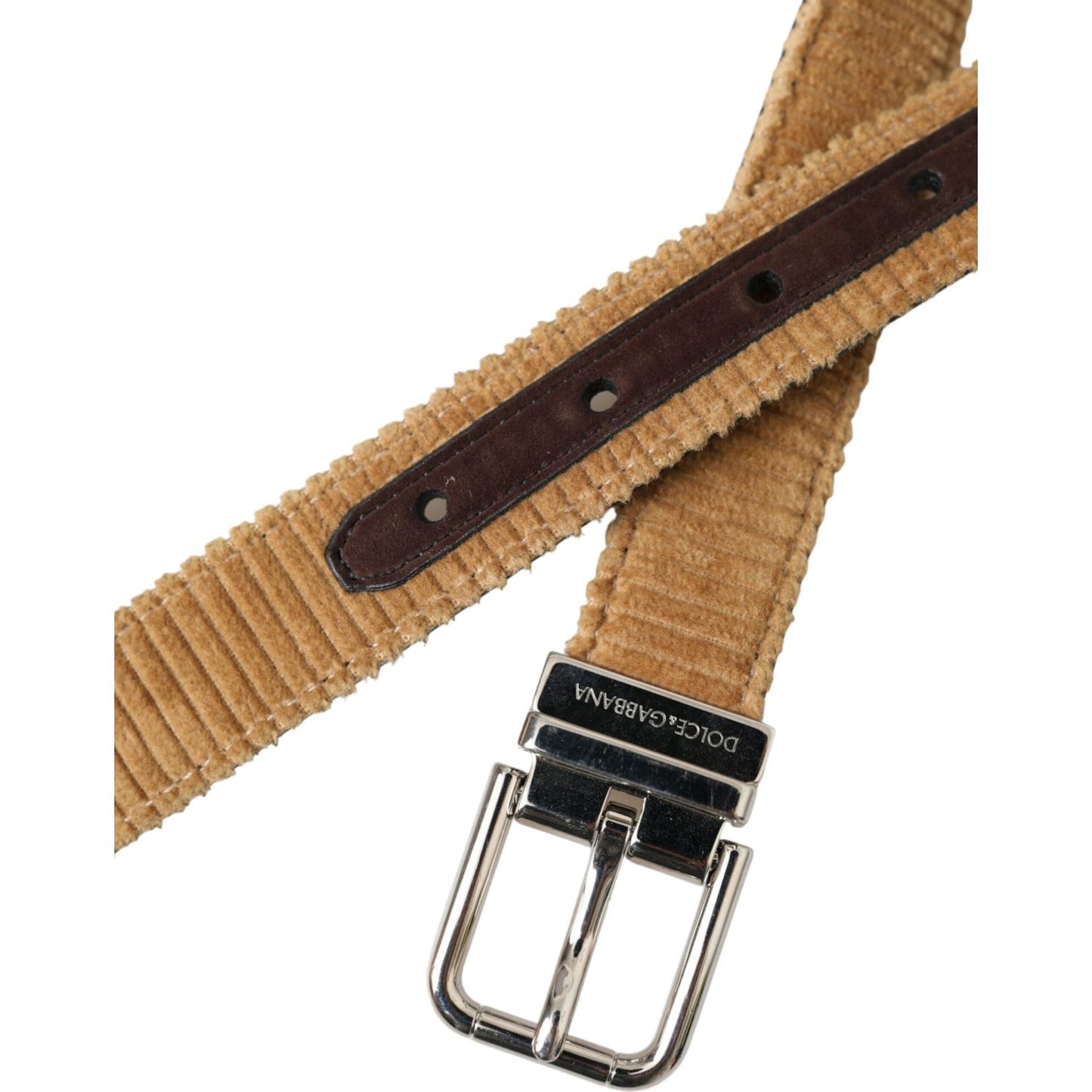 Dolce & Gabbana Brown Velvet Silver Metal Buckle Belt Men Dolce & Gabbana Sienna