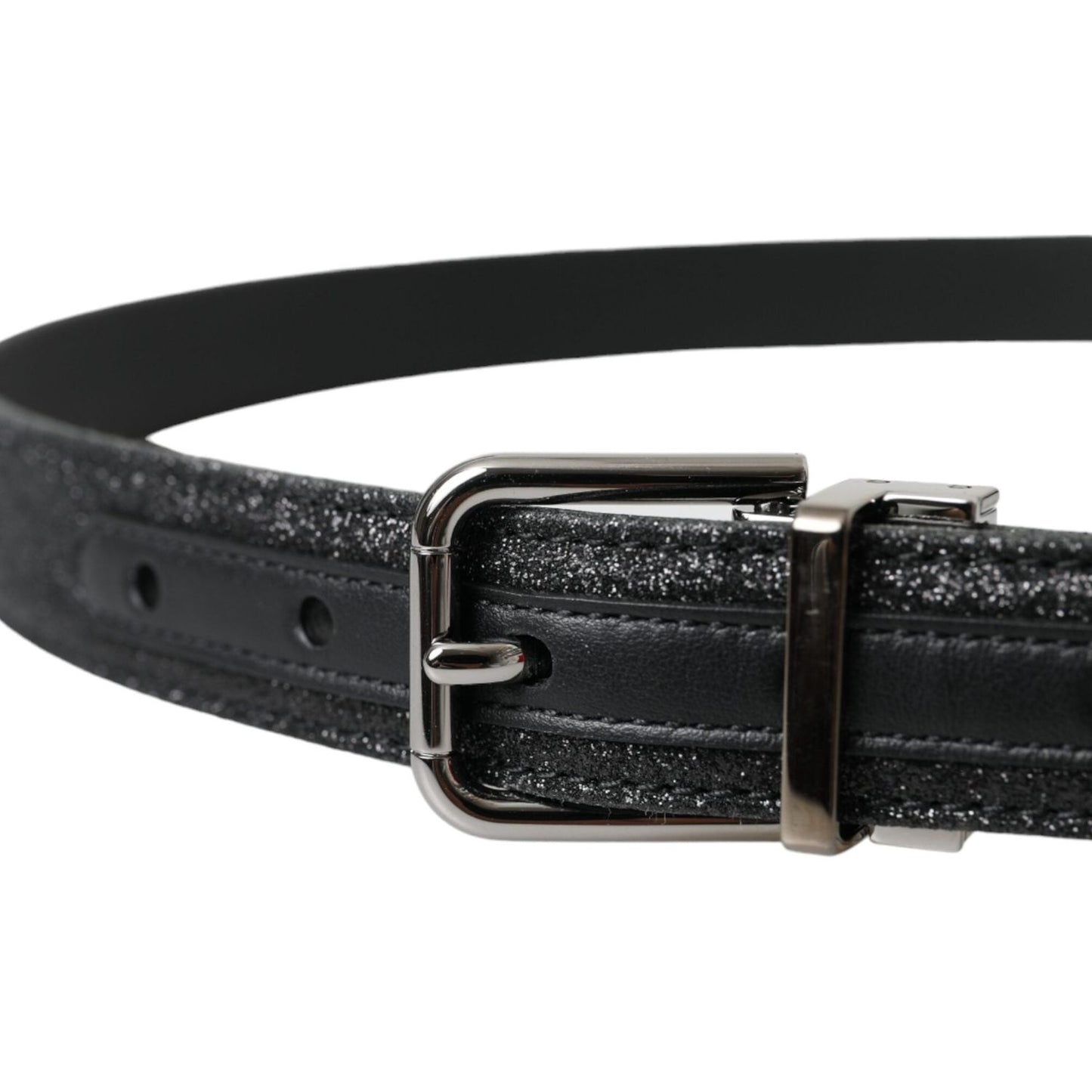 Dolce & Gabbana Black Glittered Leather Silver Buckle Belt Dolce & Gabbana Dark Slate Gray