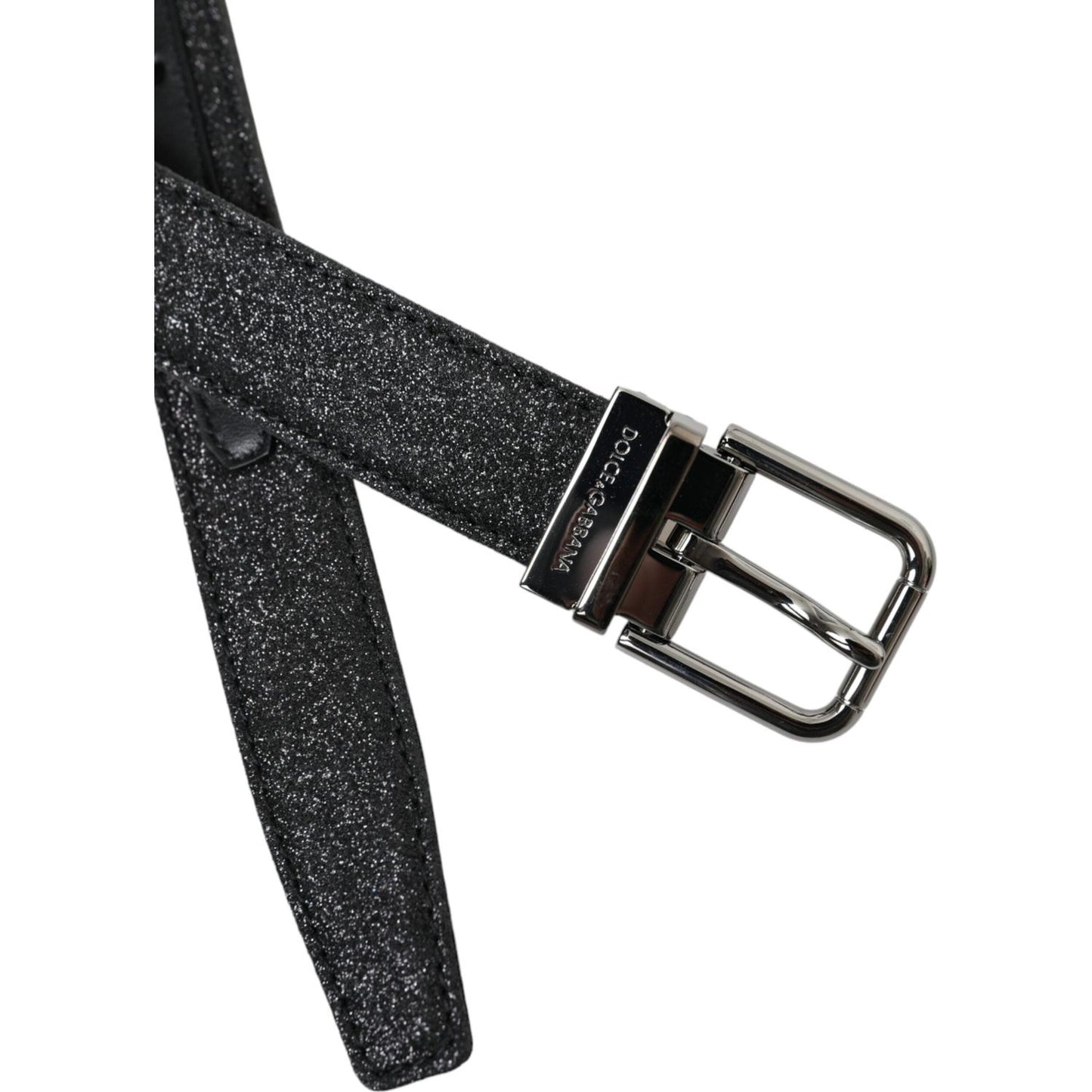 Dolce & Gabbana Black Glittered Leather Silver Buckle Belt Dolce & Gabbana Dark Slate Gray