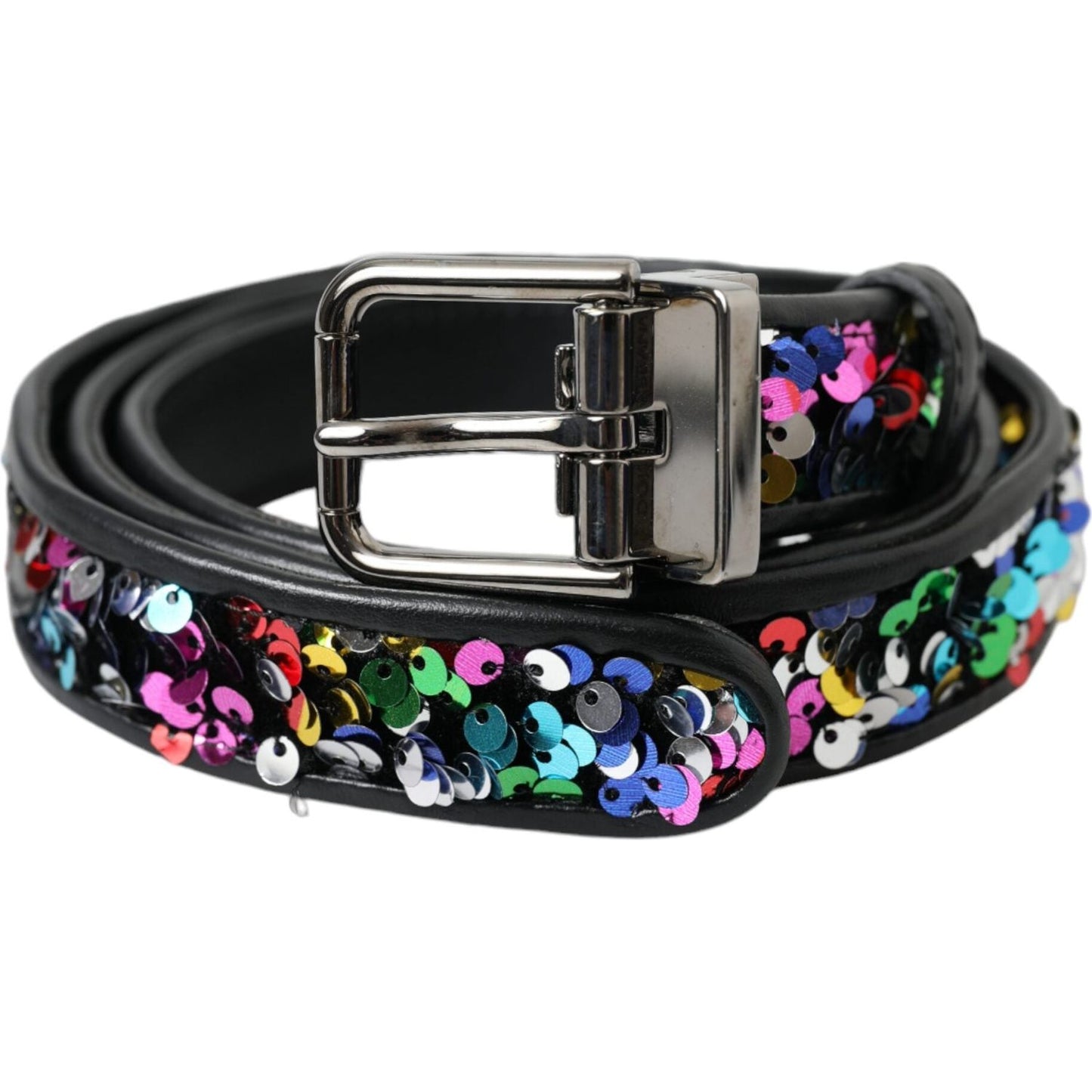 Dolce & Gabbana Black Sequined Silver Metal Buckle Women Belt Dolce & Gabbana Dark Slate Gray