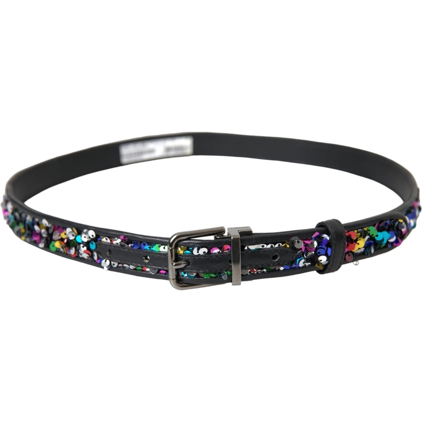 Dolce & Gabbana Black Sequined Silver Metal Buckle Women Belt Dolce & Gabbana Dark Slate Gray