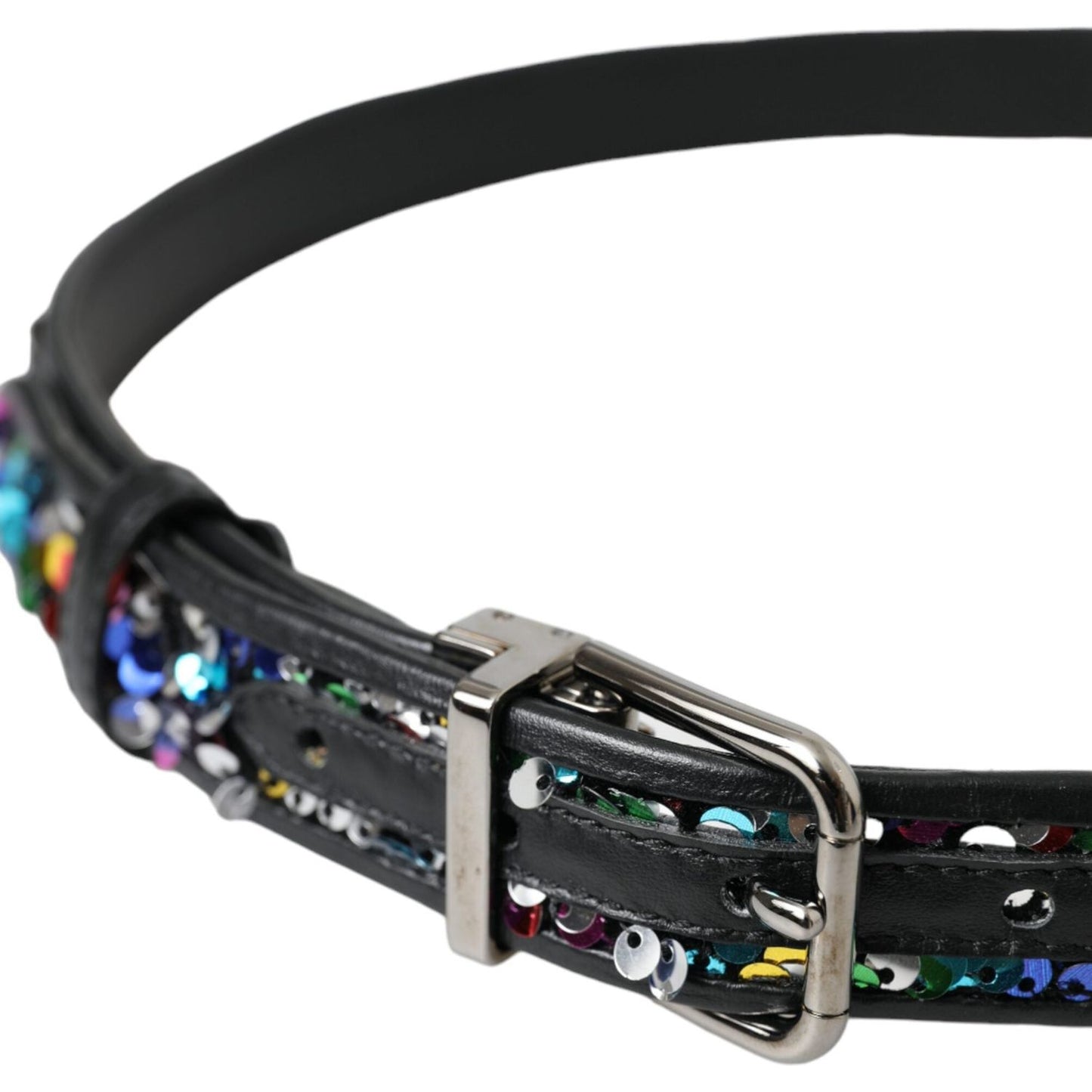 Dolce & Gabbana Black Sequined Silver Metal Buckle Women Belt Dolce & Gabbana Dark Slate Gray