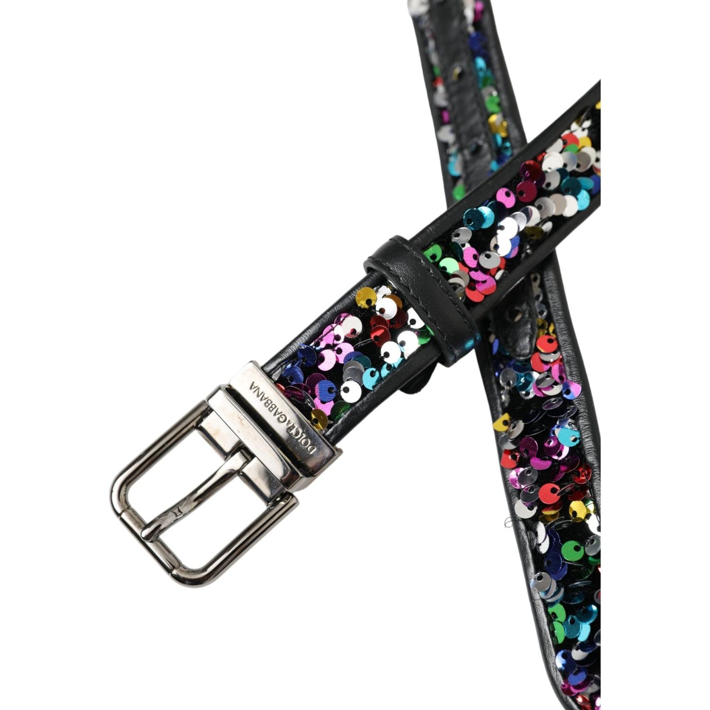 Dolce & Gabbana Black Sequined Silver Metal Buckle Women Belt Dolce & Gabbana Dark Slate Gray