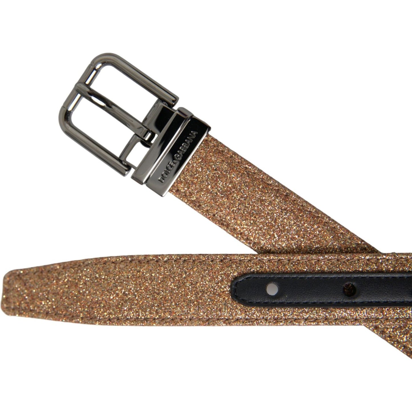 Dolce & Gabbana Gold Glitter Leather Silver Metal Buckle Belt Dolce & Gabbana Dim Gray