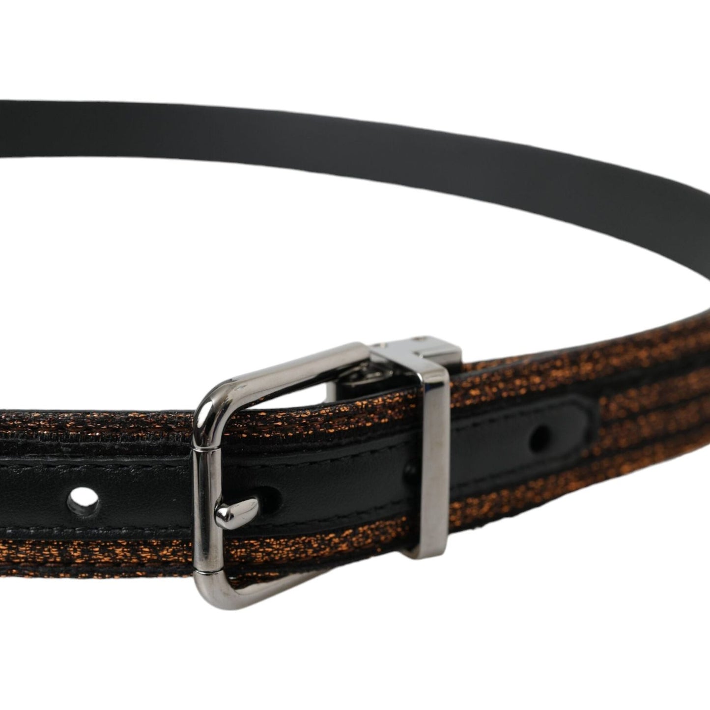 Dolce & Gabbana Gold Jacquard Stripes Silver Metal Buckle Belt Dolce & Gabbana Black