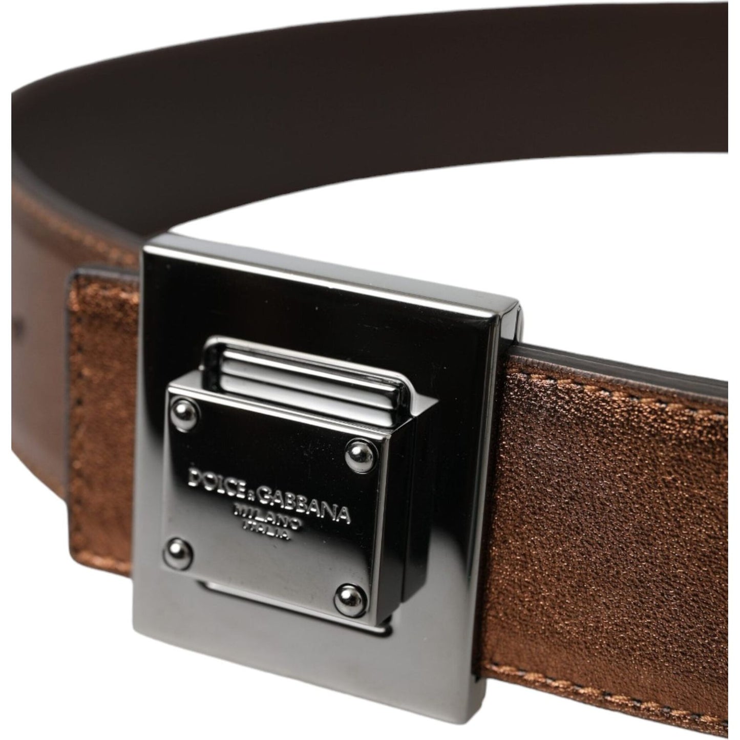 Dolce & Gabbana Metallic Bronze Leather Square Metal Buckle Belt Dolce & Gabbana Black