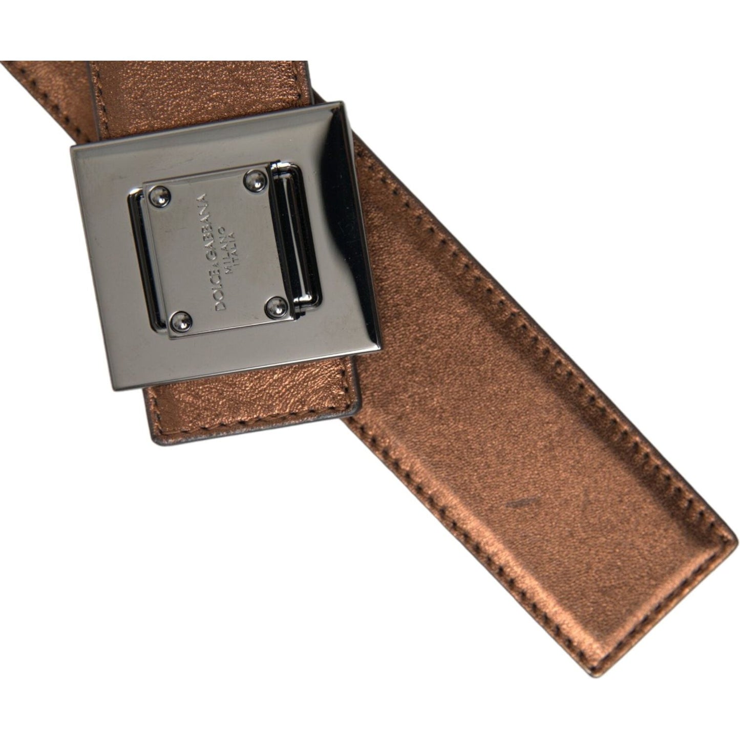 Dolce & Gabbana Metallic Bronze Leather Square Metal Buckle Belt Dolce & Gabbana Dim Gray