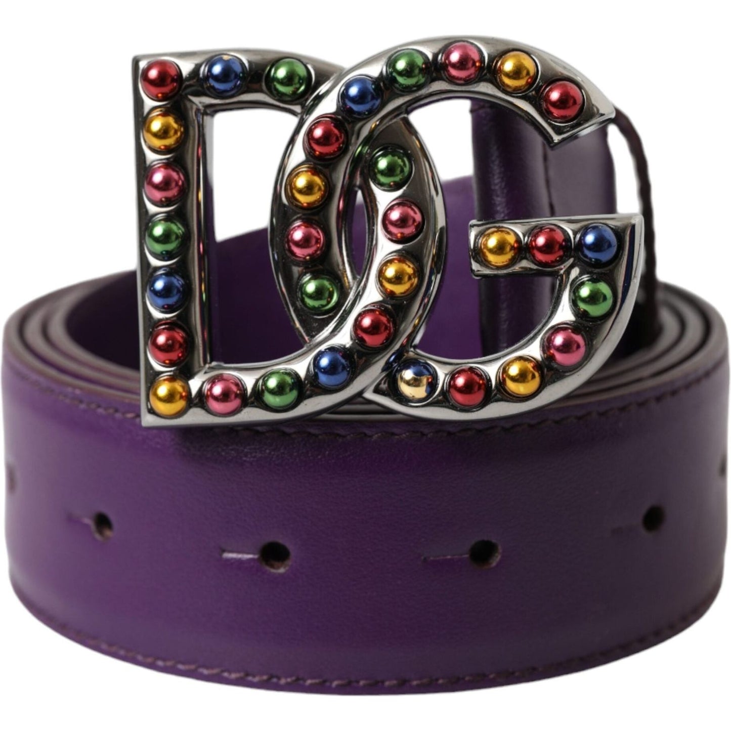 Dolce & Gabbana Purple Leather DG Logo Studs Metal Buckle Belt Dolce & Gabbana Dark Slate Gray