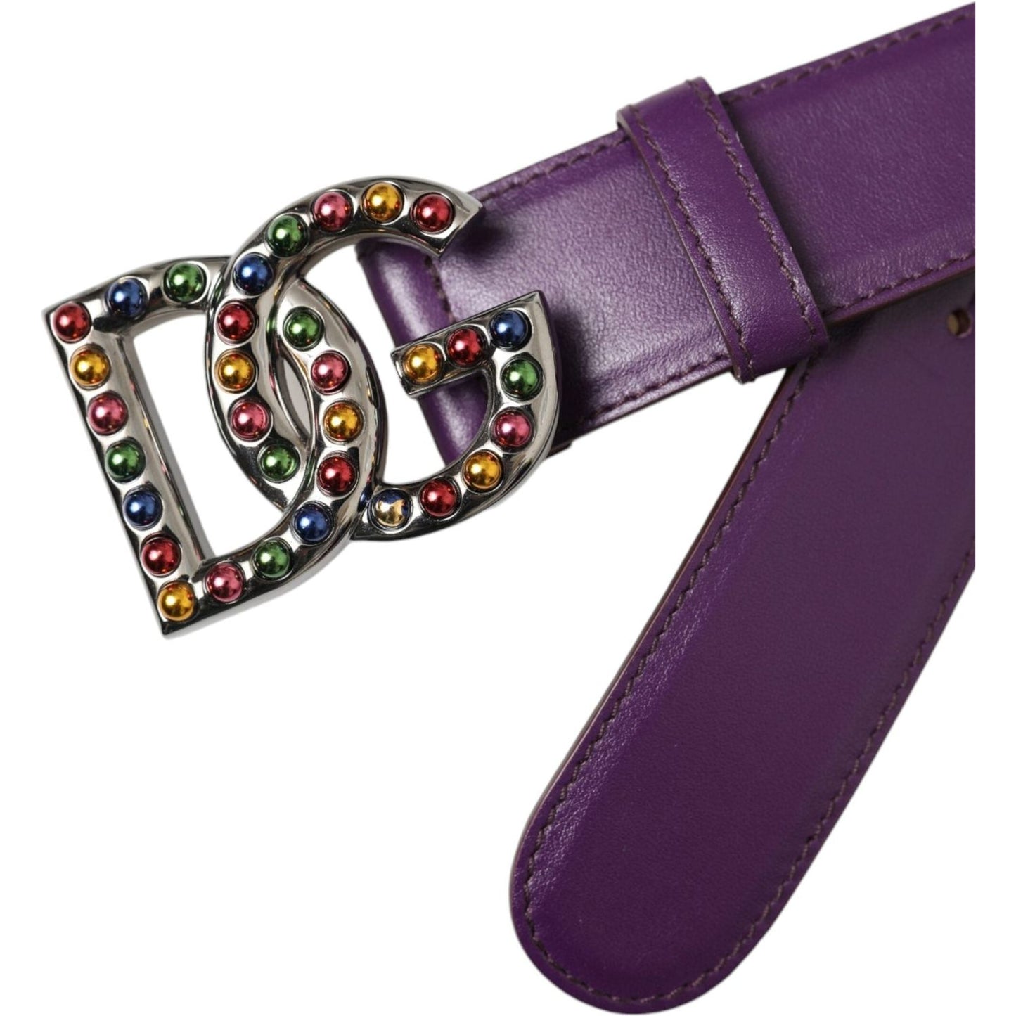 Dolce & Gabbana Purple Leather DG Logo Studs Metal Buckle Belt Dolce & Gabbana Dark Slate Gray