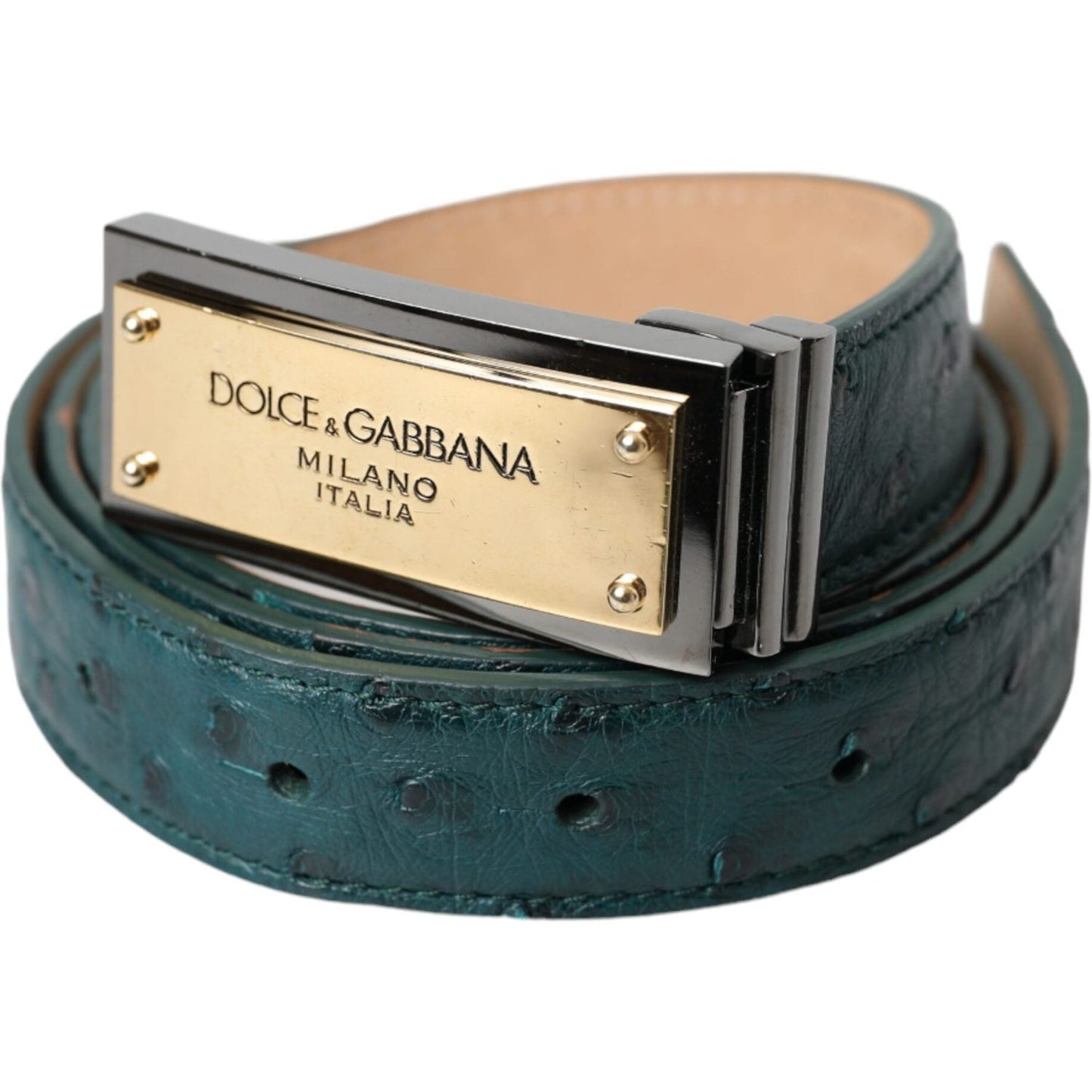 Dolce & Gabbana Green Leather Gold Logo Engraved Buckle Belt Dolce & Gabbana Dark Slate Gray
