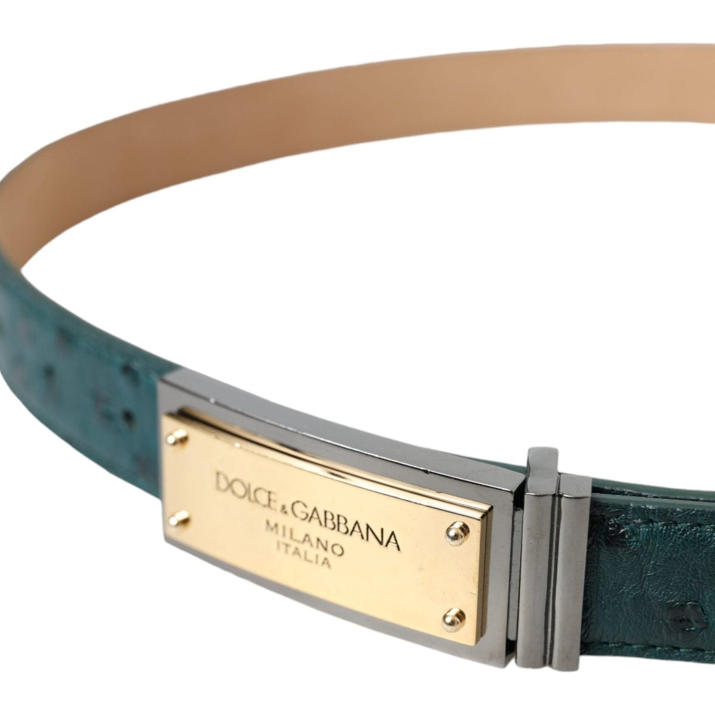 Dolce & Gabbana Green Leather Gold Logo Engraved Buckle Belt Dolce & Gabbana Rosy Brown